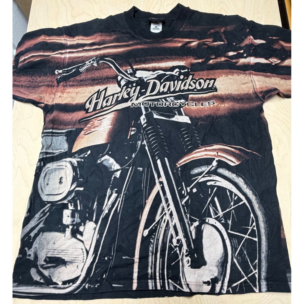 Harley Davidson T-Shirt Mens XL Black All Over Print Biker Graphic Tee
